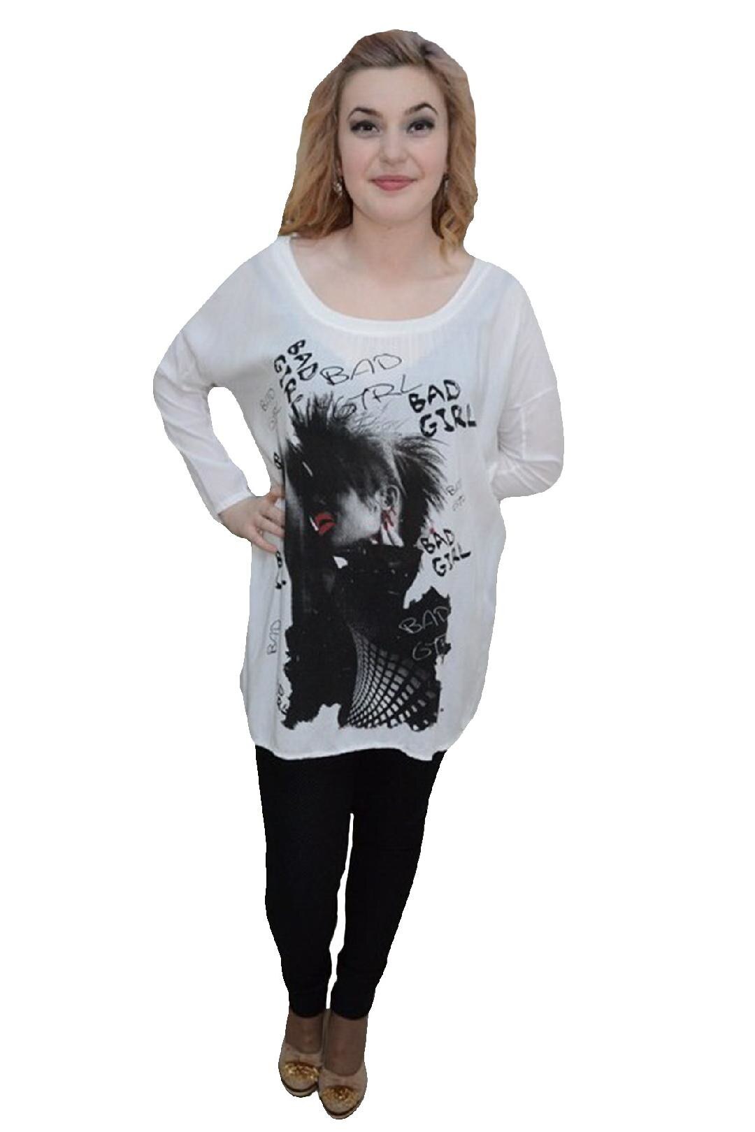 Bluza moderna cu imprimeu tematic,D&J Exclusive, Alb