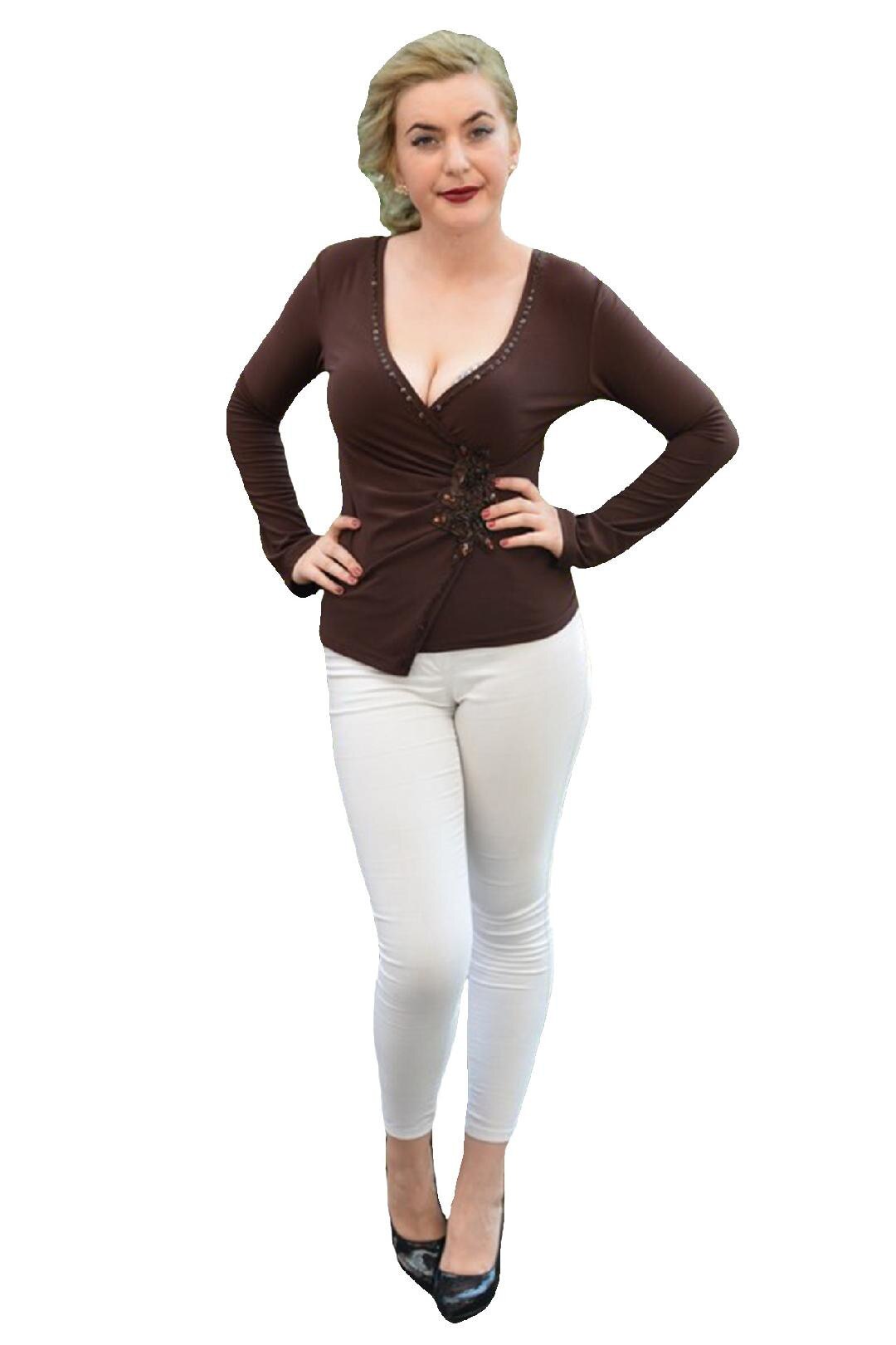 Bluza tinereasca cu paiete si cristale,model elegant,D&J Exclusive, Maro