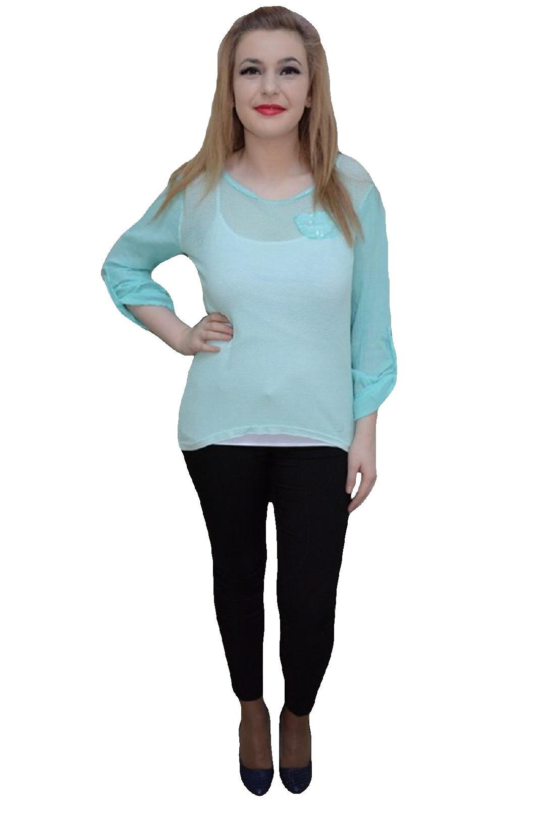 Tricou din doua piese, decolteu rotund,D&J Exclusive,, Turcoaz