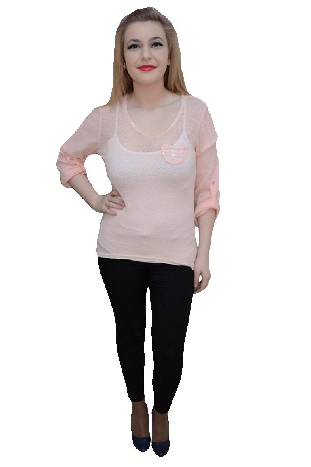 Tricou din doua piese, decolteu rotund,D&J Exclusive,, Piersica