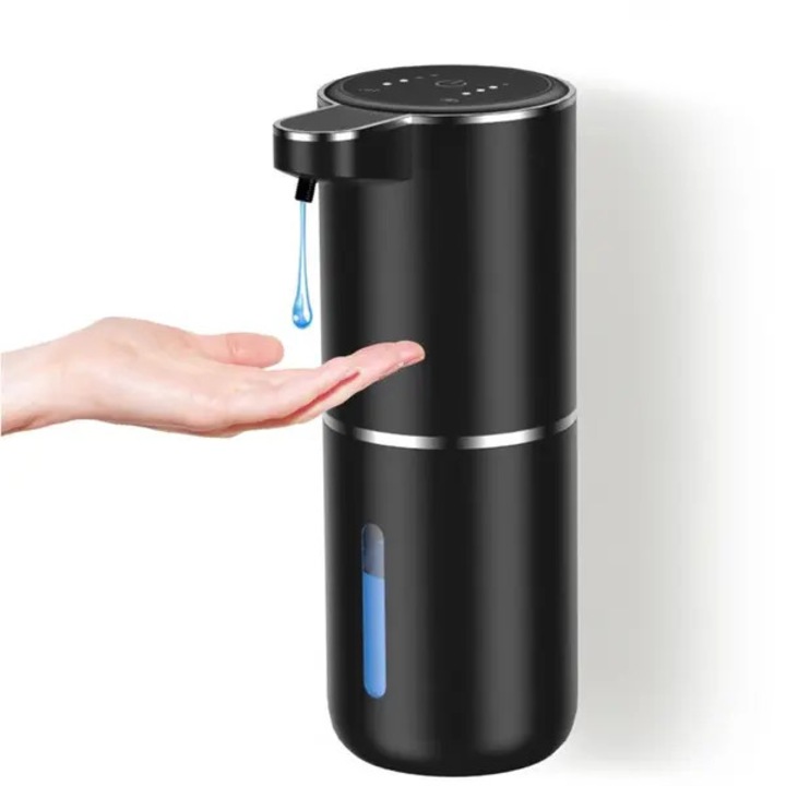 Szappanadagoló 380ml újratölthető USB-C fali rögzítésű fekete állítható 4 habszint