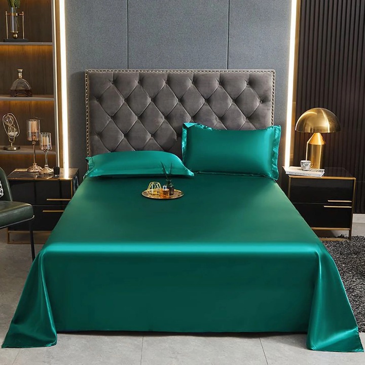 Lenjerie de pat YANYXR, matase de gheata, subtire, albastru, 170x230cm, set 3 piese