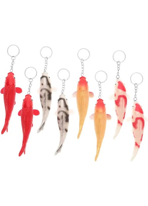 8 db koi kulcstartó szett, műanyag, többszínű, 11.5x4.5x4cm