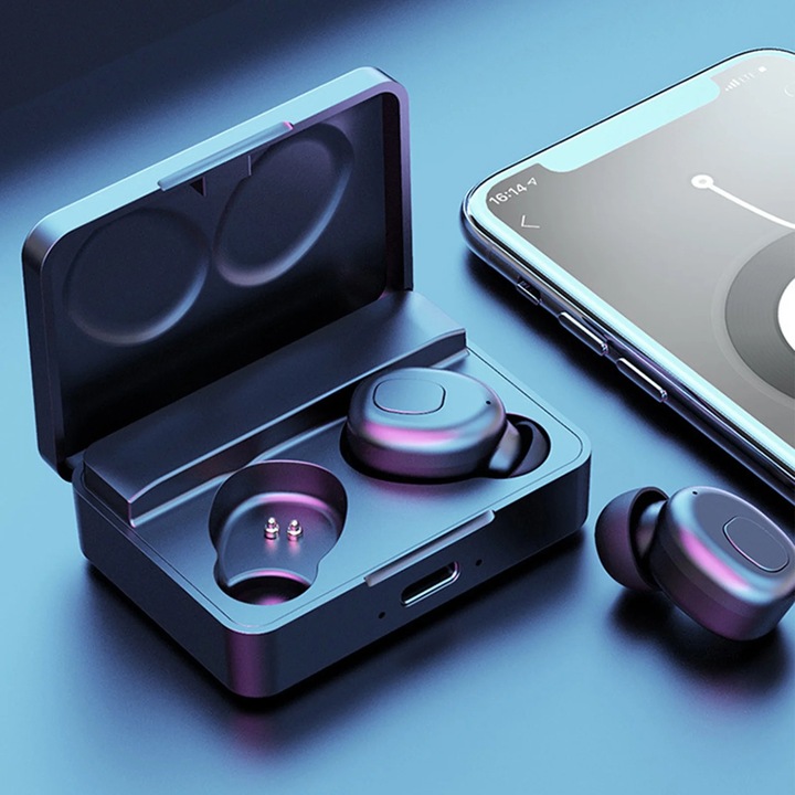 YANYXR Bluetooth 5.0 vezeték nélküli fülhallgató, mini, fekete, 5.6x4x1.95cm