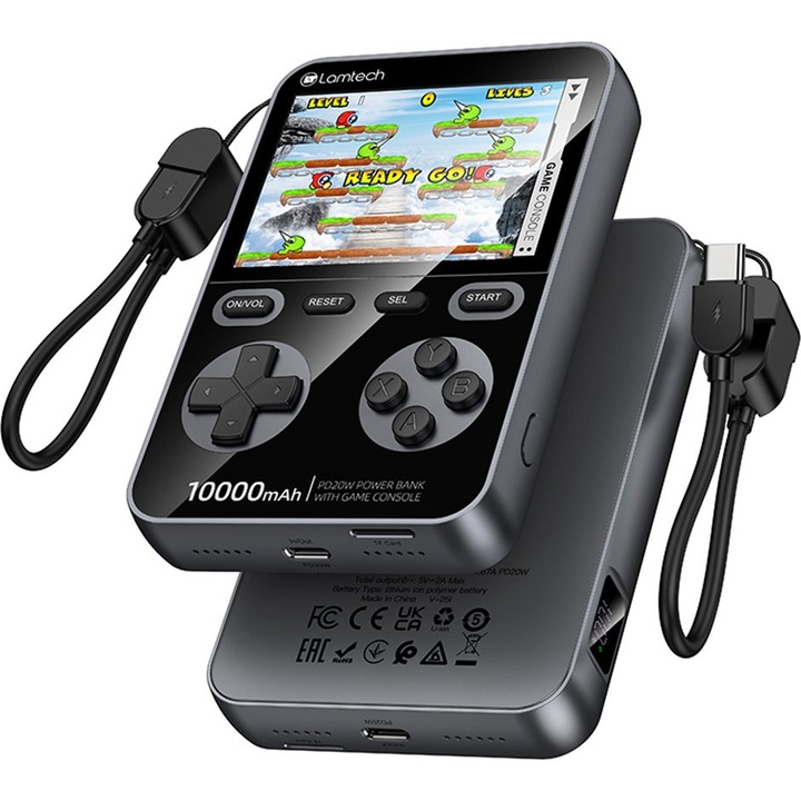 Consola jocuri Lamtech cu 1500 jocuri si powerbank 10000mAh negru