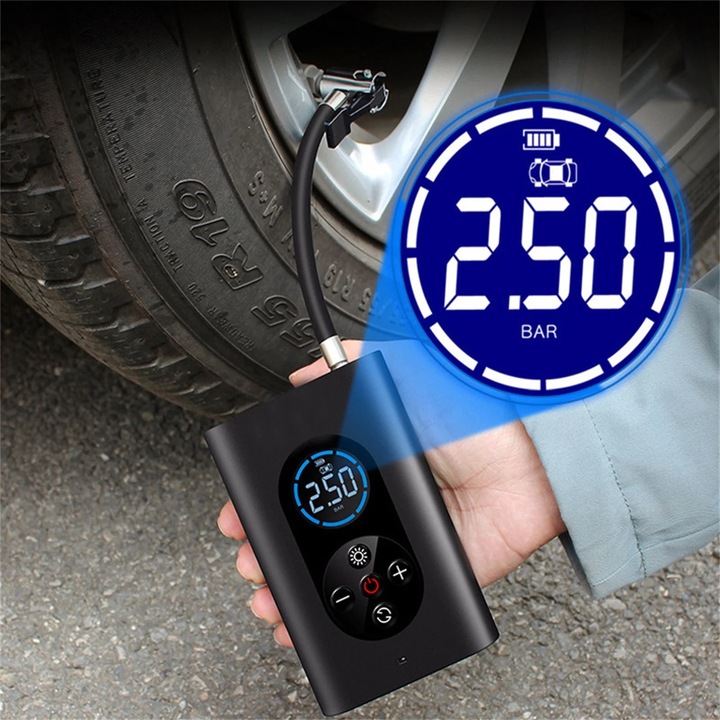 Pompa inteligenta auto YANYXR multifunctionala, portabila, digitala, 20x12x6cm, negru