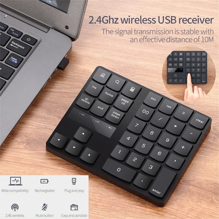 Tastatura numerica wireless YANYXR 35 taste negru 10mx3.3V