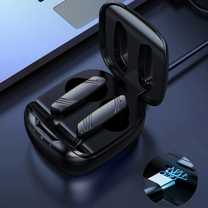 YANYXR Bluetooth vezeték nélküli fülhallgató, könnyű, fekete, 12x10x3.8cm, mikrofonnal és töltőtokkal