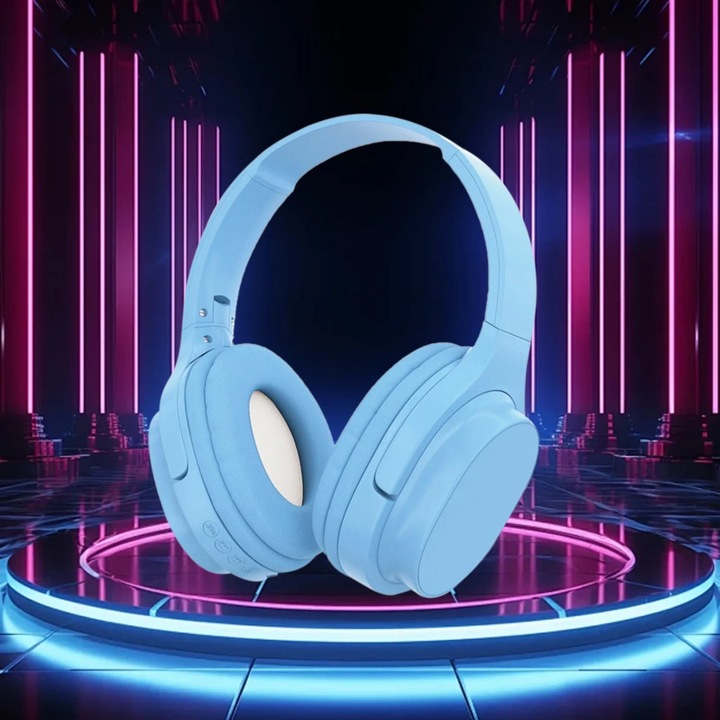 Безжични слушалки YANYXR Bluetooth 5.3, сини, 17.5x15см, 20ч автономност