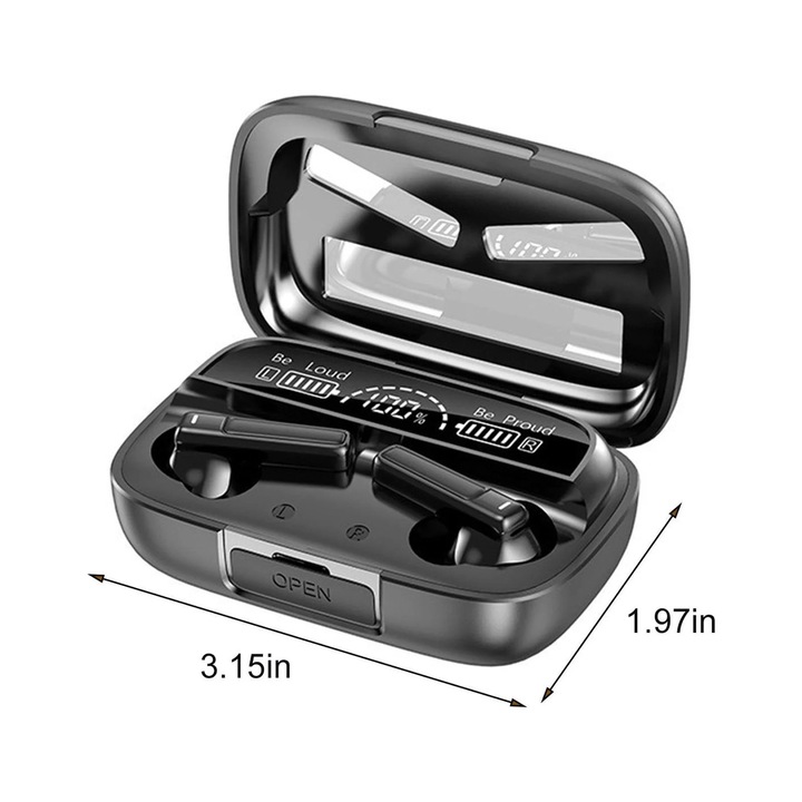 YANYXR Bluetooth 5.3 vezeték nélküli fülhallgató, digitális kijelző, fekete, 8x5x3cm