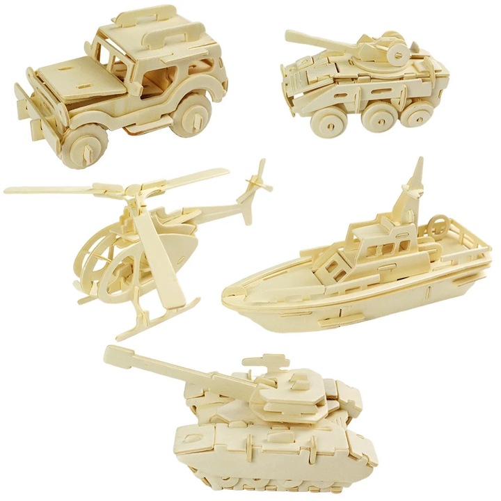 YANYXR 5 darabos 3D fa puzzle készlet, katonai modellek, 23x18x0.6cm