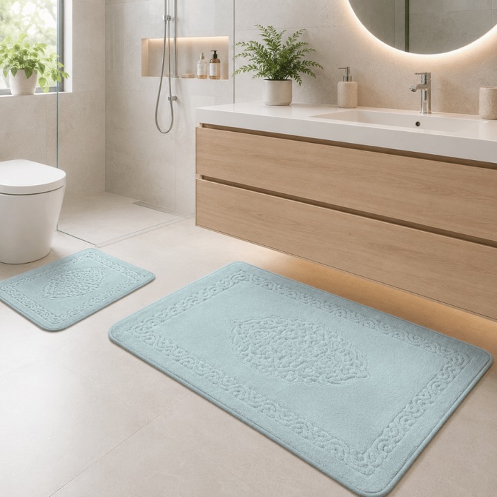 2 db fürdőszobai szőnyeg szett, 100% pamut, 60x100cm, 50x60cm, Tropik Home, Elite Mentazöld