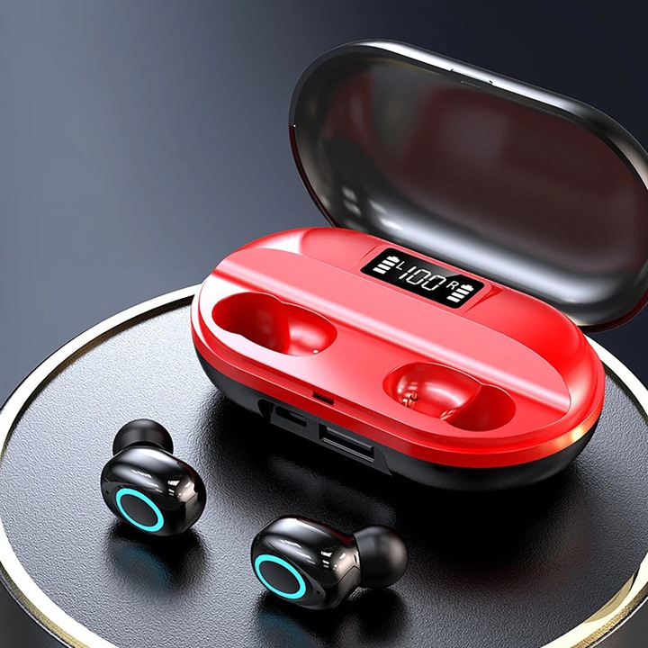 Casti wireless YANYXR Bluetooth 5.0 rosu 30x1200mAh in-ear sport