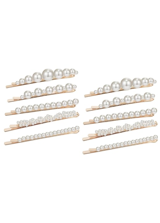 Set 5 agrafe par YANYXR, perle albe, 6.5x1x1cm