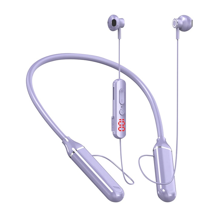 Casti wireless YANYXR neckband, Bluetooth 5.3, reducere zgomot, mov, 16x16x3.5cm