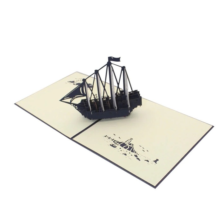 Felicitare 3D YANYXR barca albastru 30x15x10cm