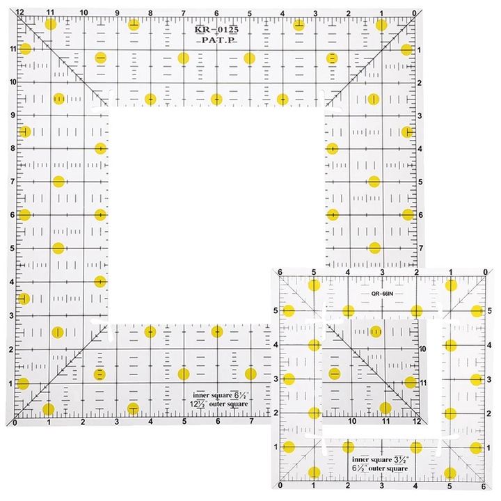 YANYXR patchwork vonalzó készlet, 2 db, akril, 31.75x31.75x1cm és 16.5x16.5x1cm, átlátszó