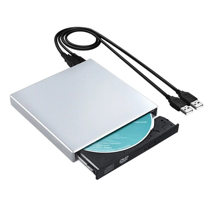 Unitate optica externa YANYXR CD DVD, negru argintiu, 13.7x13.3x1.7cm