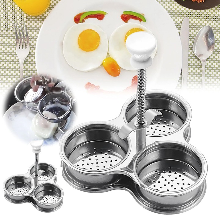 Set 2 tigai pentru oua posate YANYXR, inox, neaderent, 3 cupe, 20x15cm