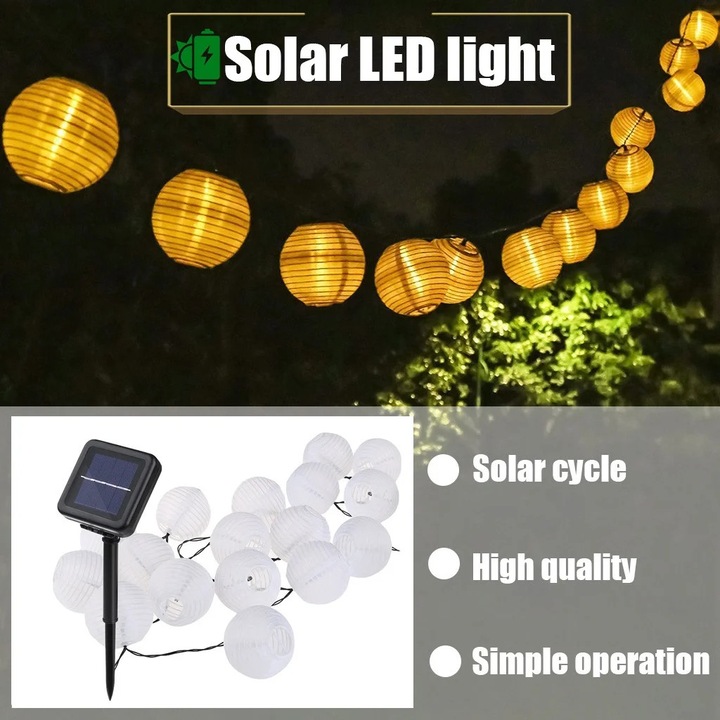 Lampa solara YANYXR 30 LED-uri alb cald 6m IP65