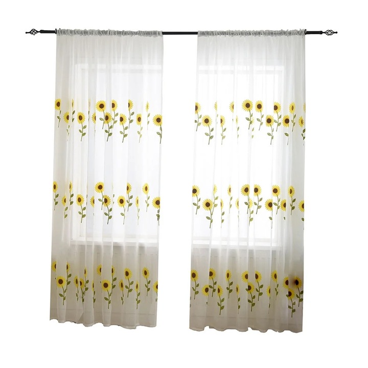 YANYXR Voile Függöny, levelek, fehér, 200x100cm, 1 panel