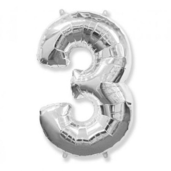 Balon figurina din folie metaliazta, 100 cm, argintiu, cifra 3 Balon figurina din folie metaliazta, 100 cm, argintiu, cifra 3