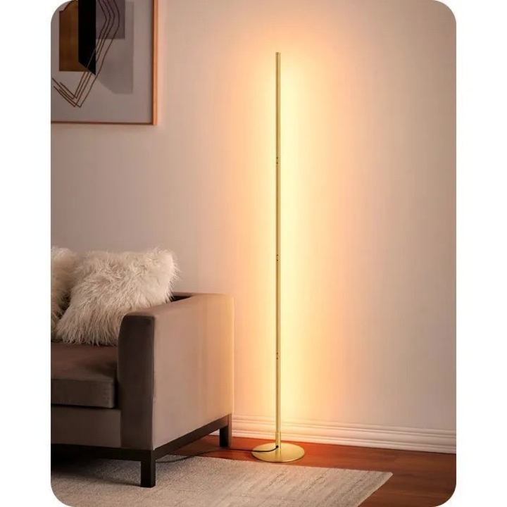 Lampadar LED dimabil, 3000K, auriu, 146cm, intrerupator picior