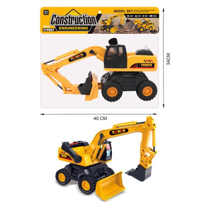 Excavator de Jucarie cu Brat Mobil, Plastic Rezistent, Cadou Copii 3+ Ani