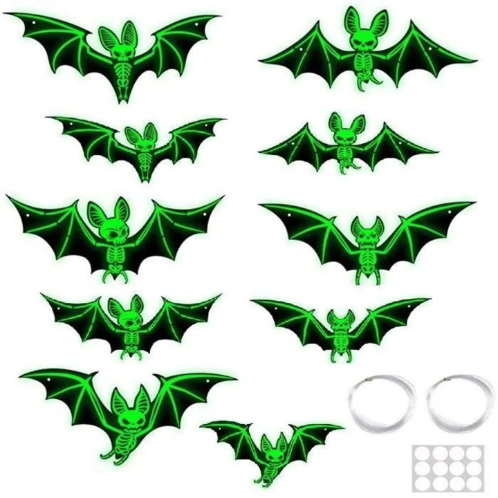 Set 10 decoratiuni Halloween, lilieci negri, 37x15cm si 28x11cm, exterior