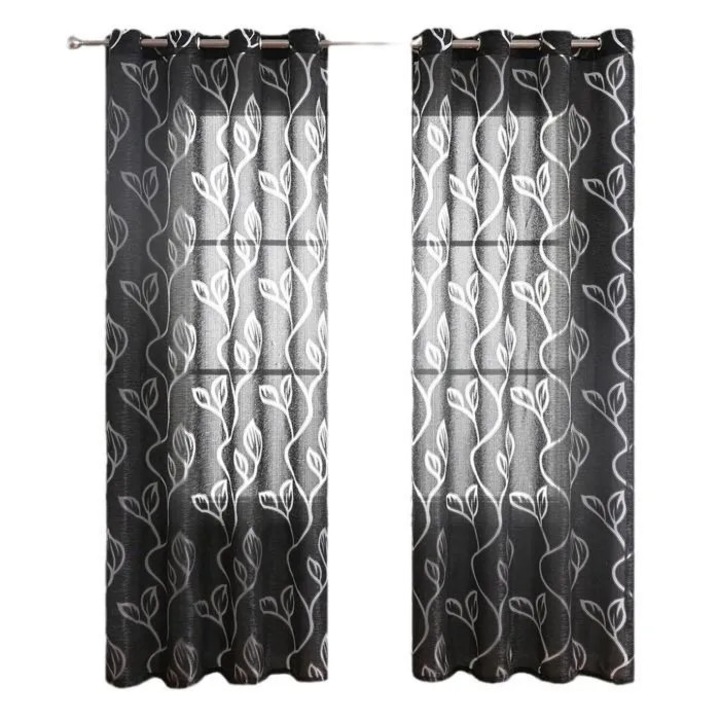 2 db OME voile függöny 100x250cm fekete szintetikus