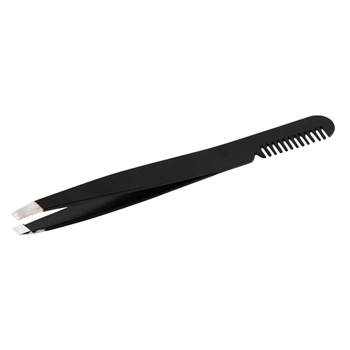 Penseta pentru sprancene cu perie, otel inoxidabil, negru, 10x2x1cm
