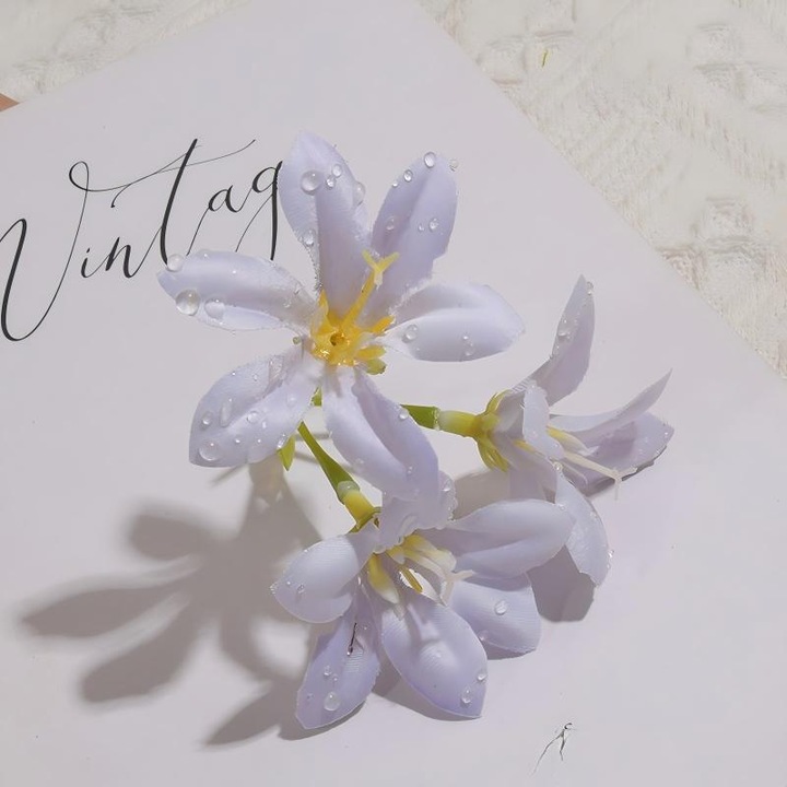 10 db lila műliliom készlet, valósághű selyemből, 15x10cm