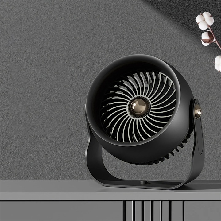 YANYXR hordozható ventilátor, USB-ről tölthető, 4 sebességes, fekete, 360°-ban forgatható