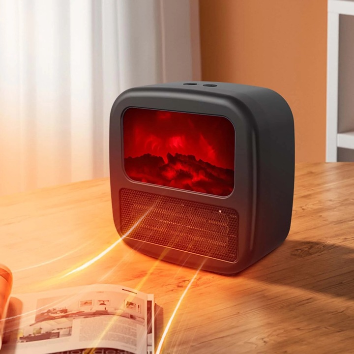 YANYXR 1000W dinamikus lánghatású kerámia hősugárzó, hordozható, fekete, kompakt