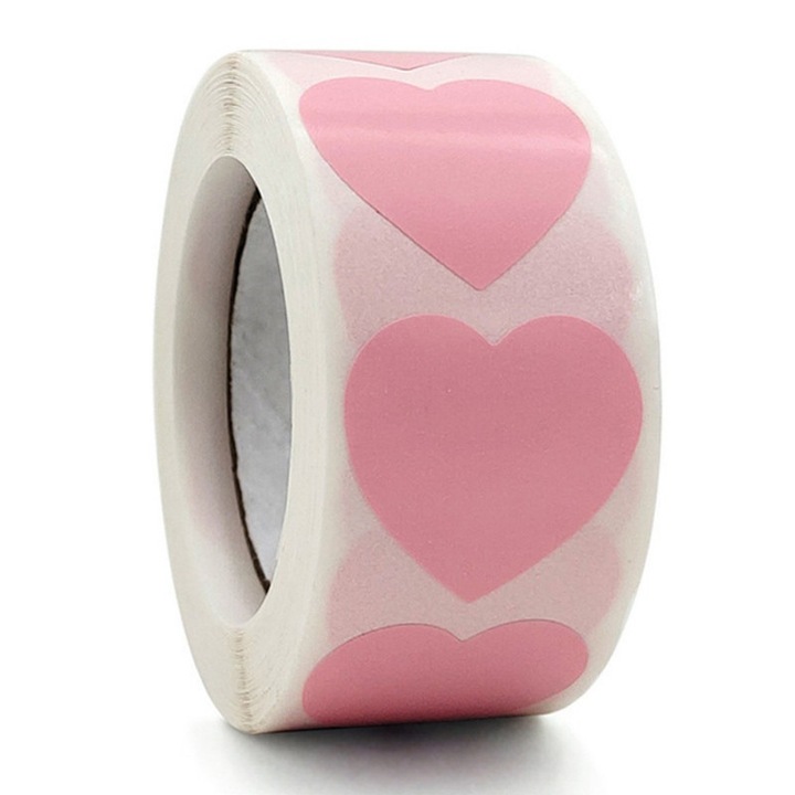 2 tekercs rózsaszín szív alakú címke 2.5cm 500db/tekercs