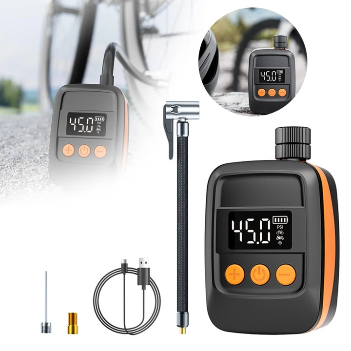 Pompa electrica mini YANYXR, portabila, presiune 3-150 PSI, LED, 200g, alb