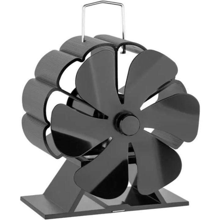 Kályha ventilátor 6 lapátos, hővel működő, fekete, 20x20x10cm