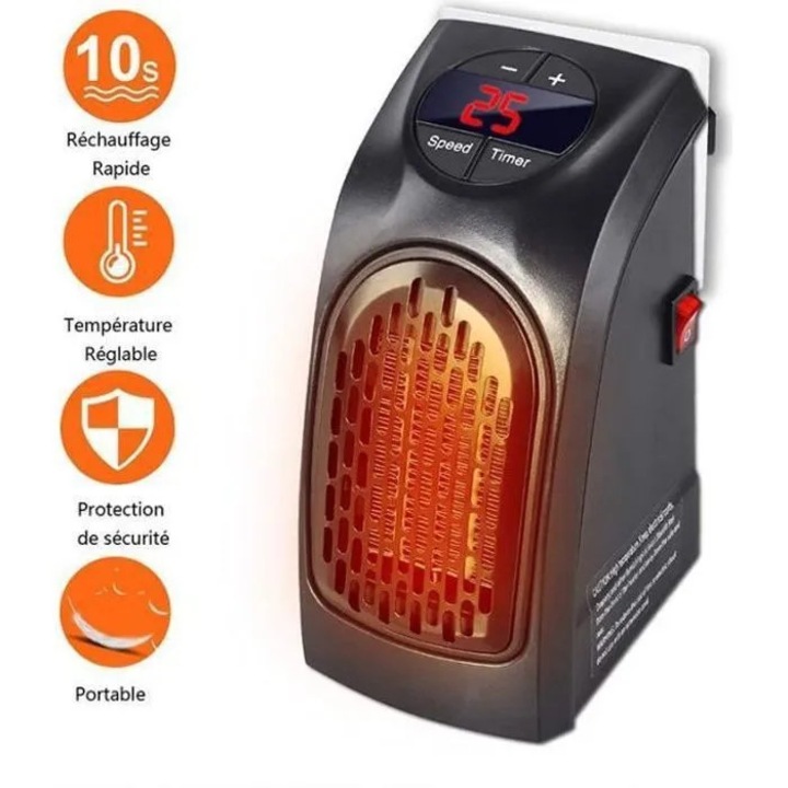 Hordozható elektromos radiátor, 400W, fekete, programozható, kis méret