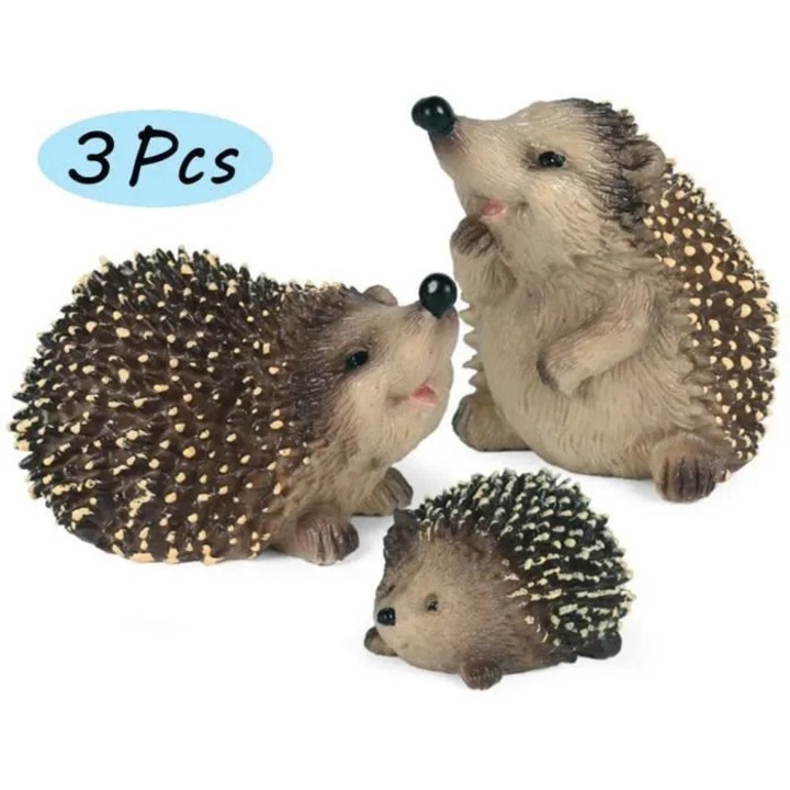 3 db miniatűr sündisznó kerti dísz szett, többszínű gyanta 8x5x5.5cm 7x6.5x5.5cm 3x2.5x3cm