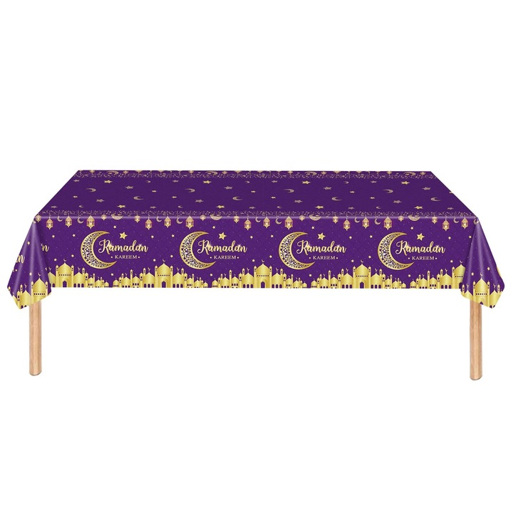 YANYXR Ramadan téglalap alakú asztalterítő, fekete-arany, 137x274cm