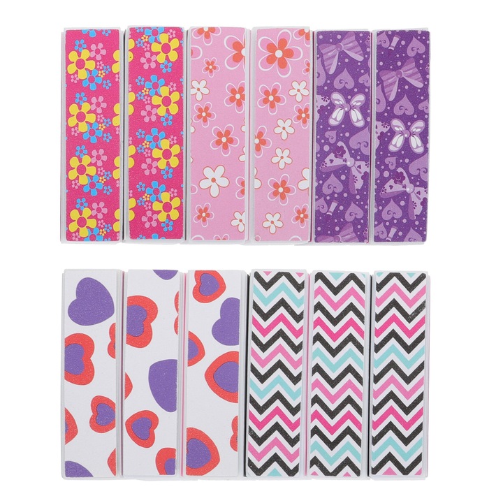 Set 12 pile unghii patrate, mix color, 9x3.5x2.6cm