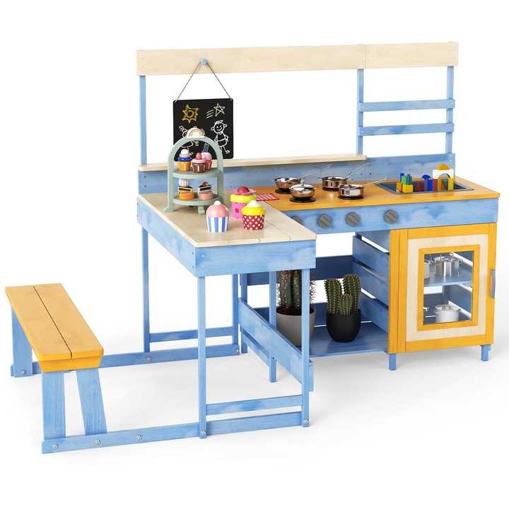 Bucatarie de exterior din noroi pentru copii cu masa de picnic – lemn de brad