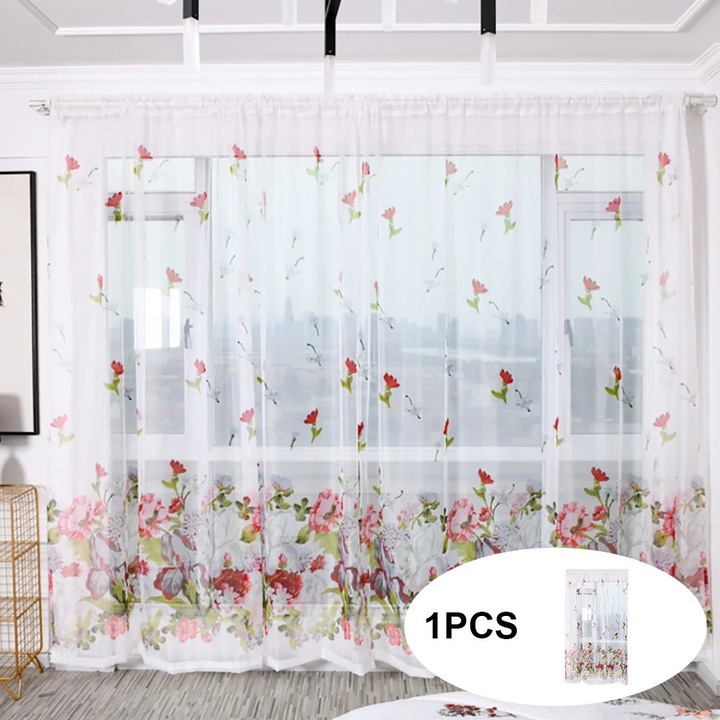 Draperie voal YANYXR, model copaci, rosu, 100x200cm