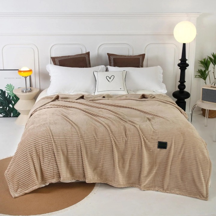 Patura bebelusi YANYXR flanel plus moale dungi khaki 120x200cm