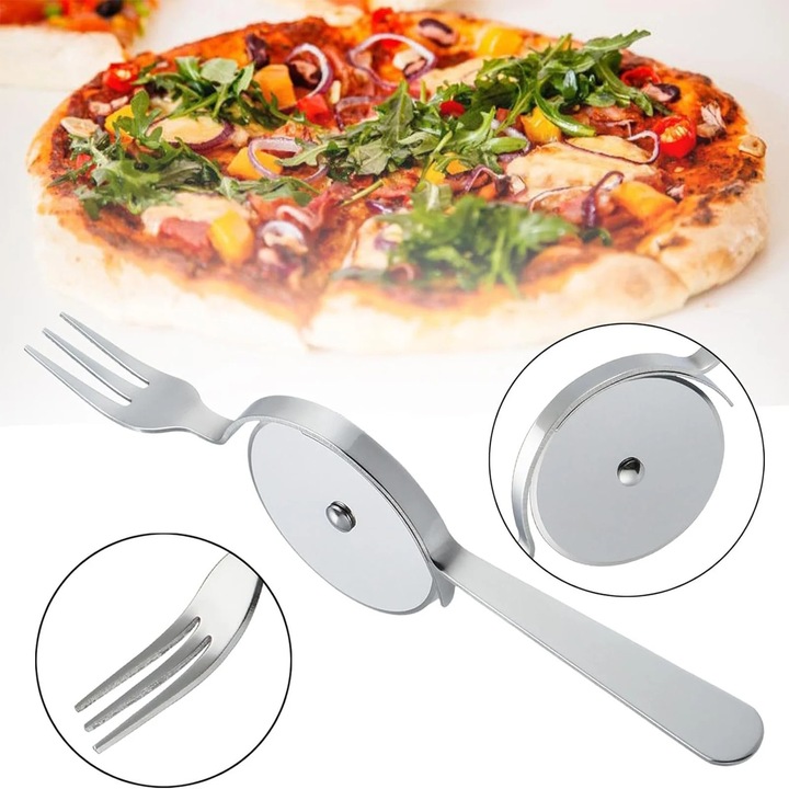 YANYXR rozsdamentes acél pizzavágó 11" ergonomikus nyéllel, ezüst