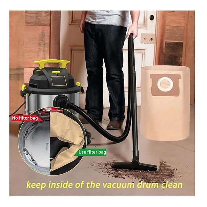 Saci de praf pentru aspirator YANYXR VHBM 3701, compatibili HART 6–16 gallon, saci filtranti de inalta eficienta, maro, pachet 3 buc.