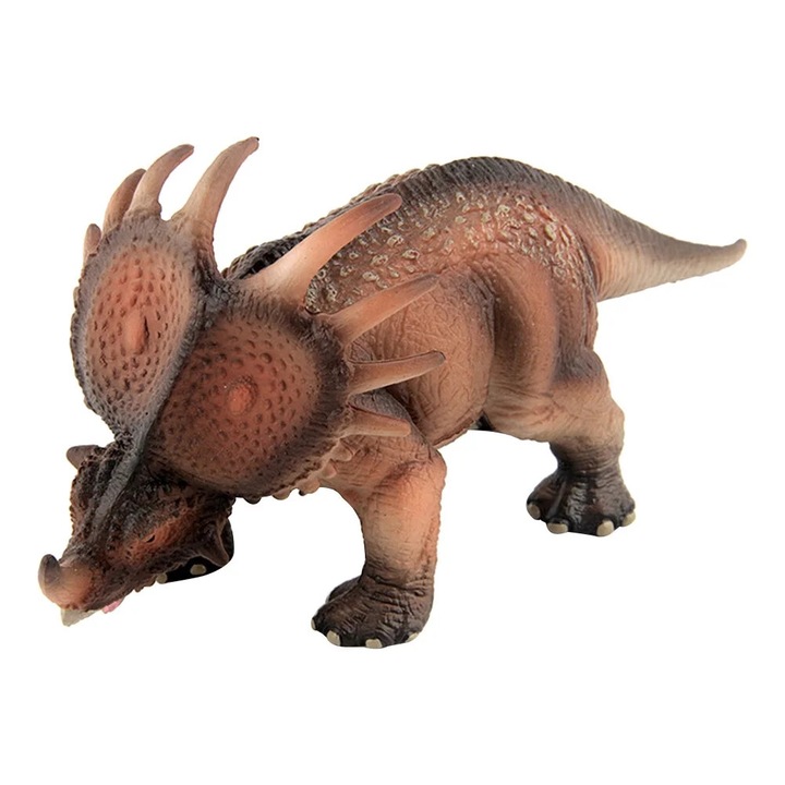 Figurina dinozaur Styracosaurus plastic maro deschis 16x5.5x7cm