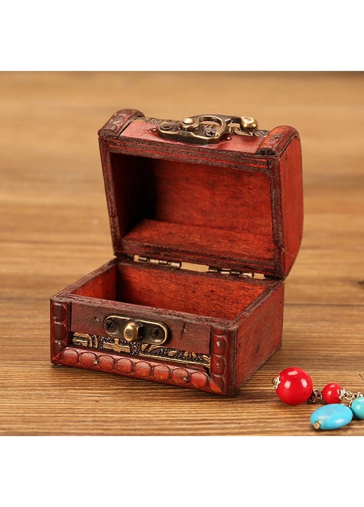 YANYXR vintage barna fa ékszerdoboz 8x6.5x6cm kis fém lakattal