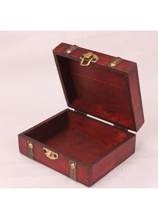 YANYXR vintage barna fa ékszerdoboz 13x12x5.4cm fém lakattal
