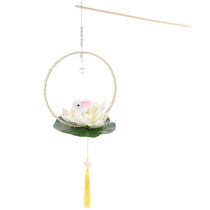 Set DIY lampion lotus iepure, plastic bambus, 50x20x20cm